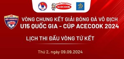 Lịch thi đấu Tứ kết giải Bóng đá Vô địch U15 Quốc gia 2024