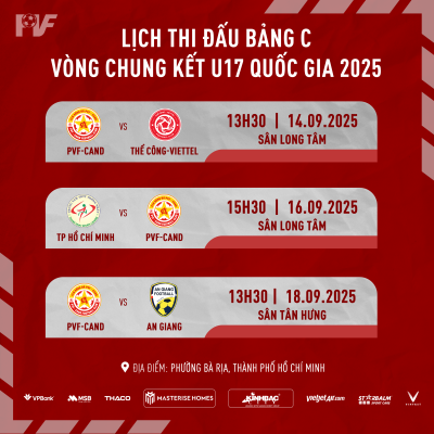 Lịch thi đấu của U17 PVF-CAND tại vòng chung kết U17 Quốc gia 2025